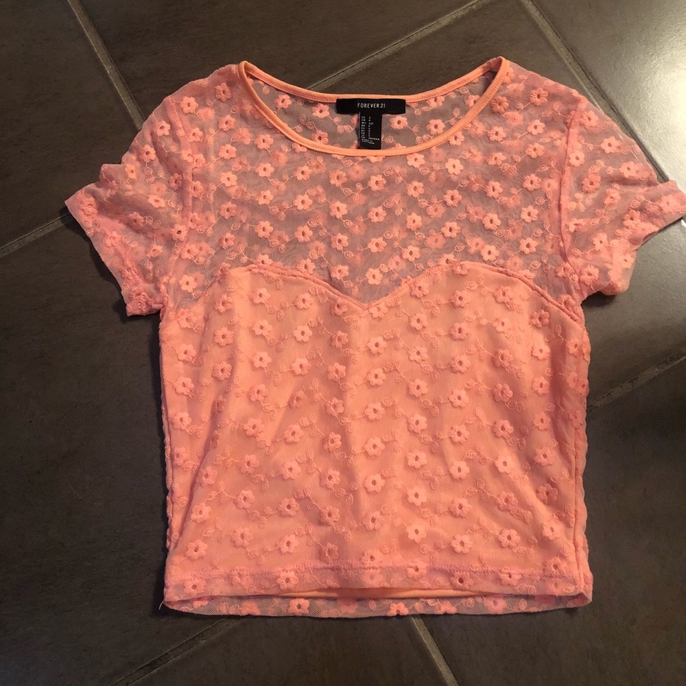 Forever 21 Coral Lacey Crop Top
